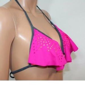 VS PINK flounce bikini top pink/orange sz L A-C